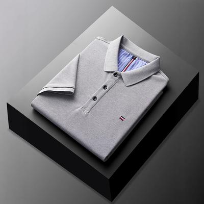 Men'S Short Sleeve Polo Shirt Solid Color Lapel Temperament Breathable Business Casual Blue T-Shirt
