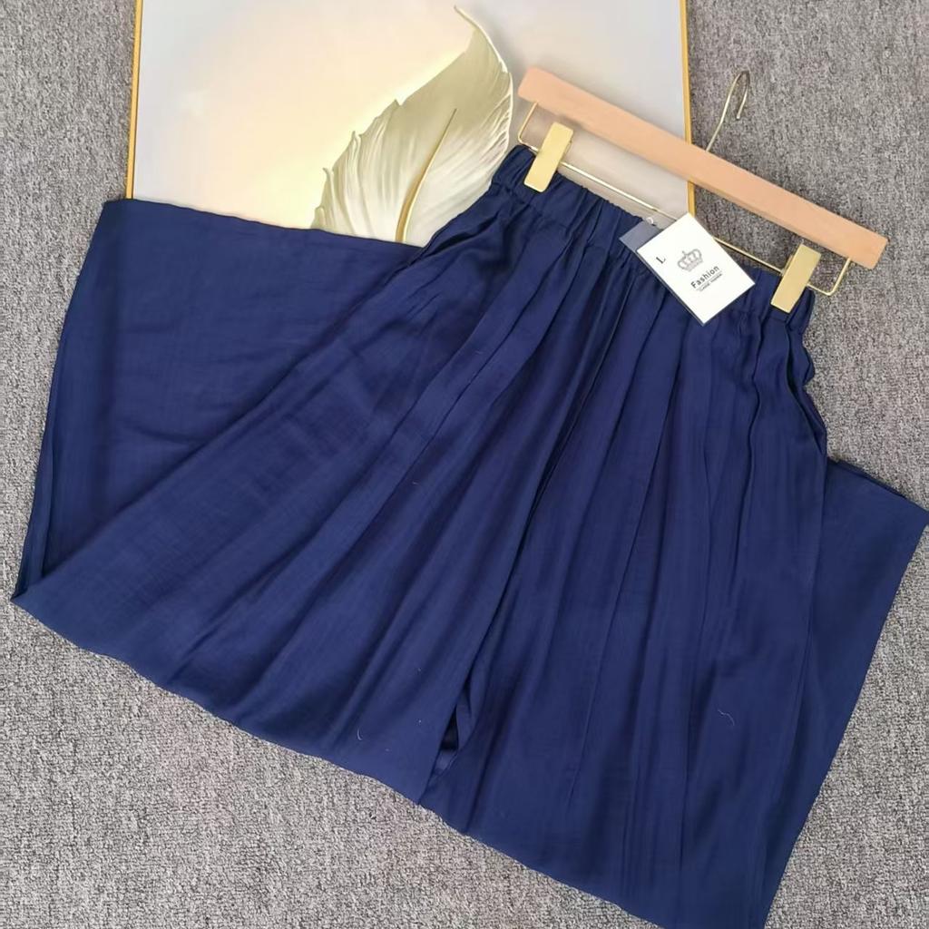 Korean Style Blue High-Waist Wide-Leg Lazy Pants Plus Size Long 9/10 Length Casual Loose Fit Fashion for Women