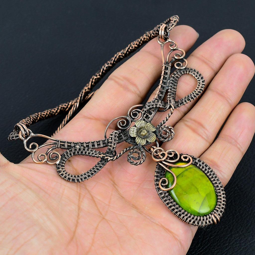 Green Flash Labradorite Necklace Handmade Jewelry, 999 Copper Wire Wrapped Necklace Designer Gemstone Jewelry Adjustable Chain Necklace Gift For Mom