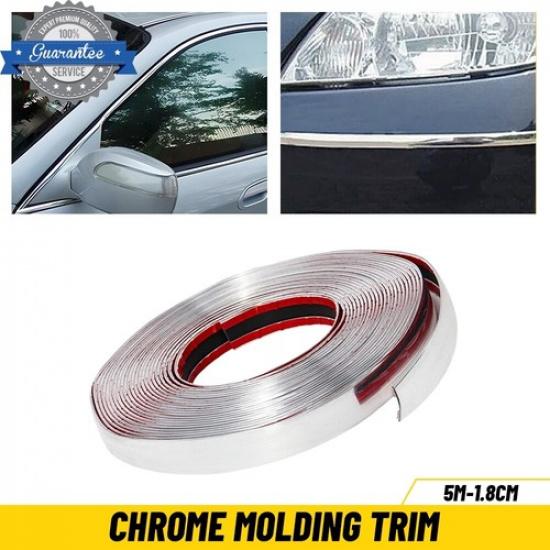 5M*1.8CM Chrome Trim Molding Body Side Strip For Car Bumper Door Window Guard