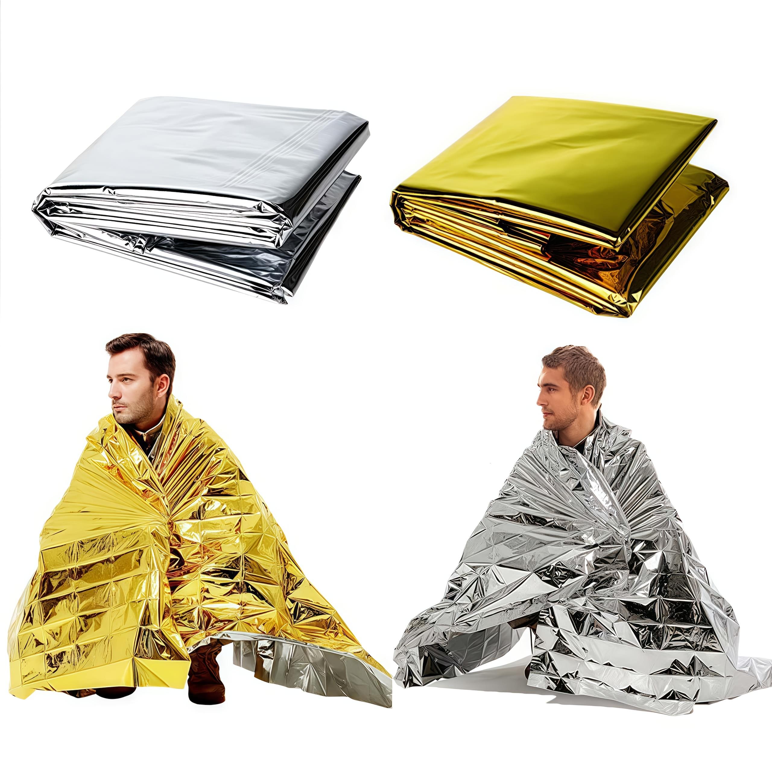 Аварийное одеяло для сохранения тепла, водонепроницаемое и ветрозащитное, подходит для кемпинга на открытом воздухе, пеших походов, выживания, спасения и защиты от солнца 130*210cm золотой