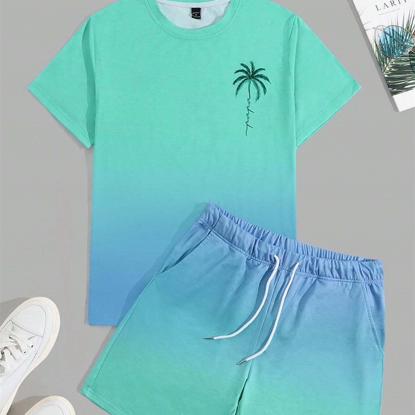 

Мужская футболка Manfinity RSRT с круглым вырезом и короткими рукавами с цветными блоками и шорты с карманами, 2 шт./компл. XL