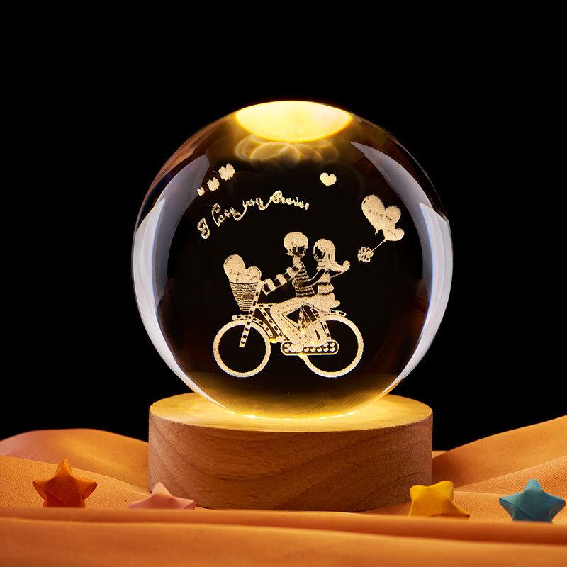 Bicycle Couple 3D Crystal Night Light with Starry Sky Atmosphere