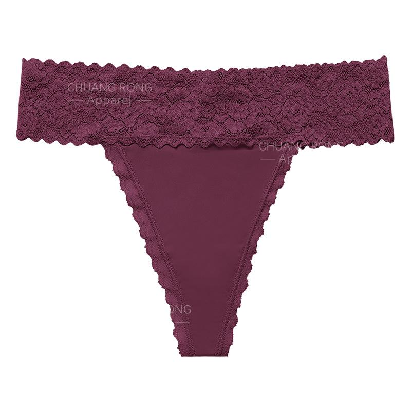 European and American Lace Splicing T-shaped Underwear Women's Large Size Sexy Seamless Low Waist Pure Cotton Crotch Sports Fitness Underwear