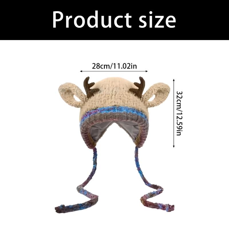 Czapka dziergana z rogami renifera Ciepły zimowy dodatek na przyjęcia świąteczne spotkania rodzinne