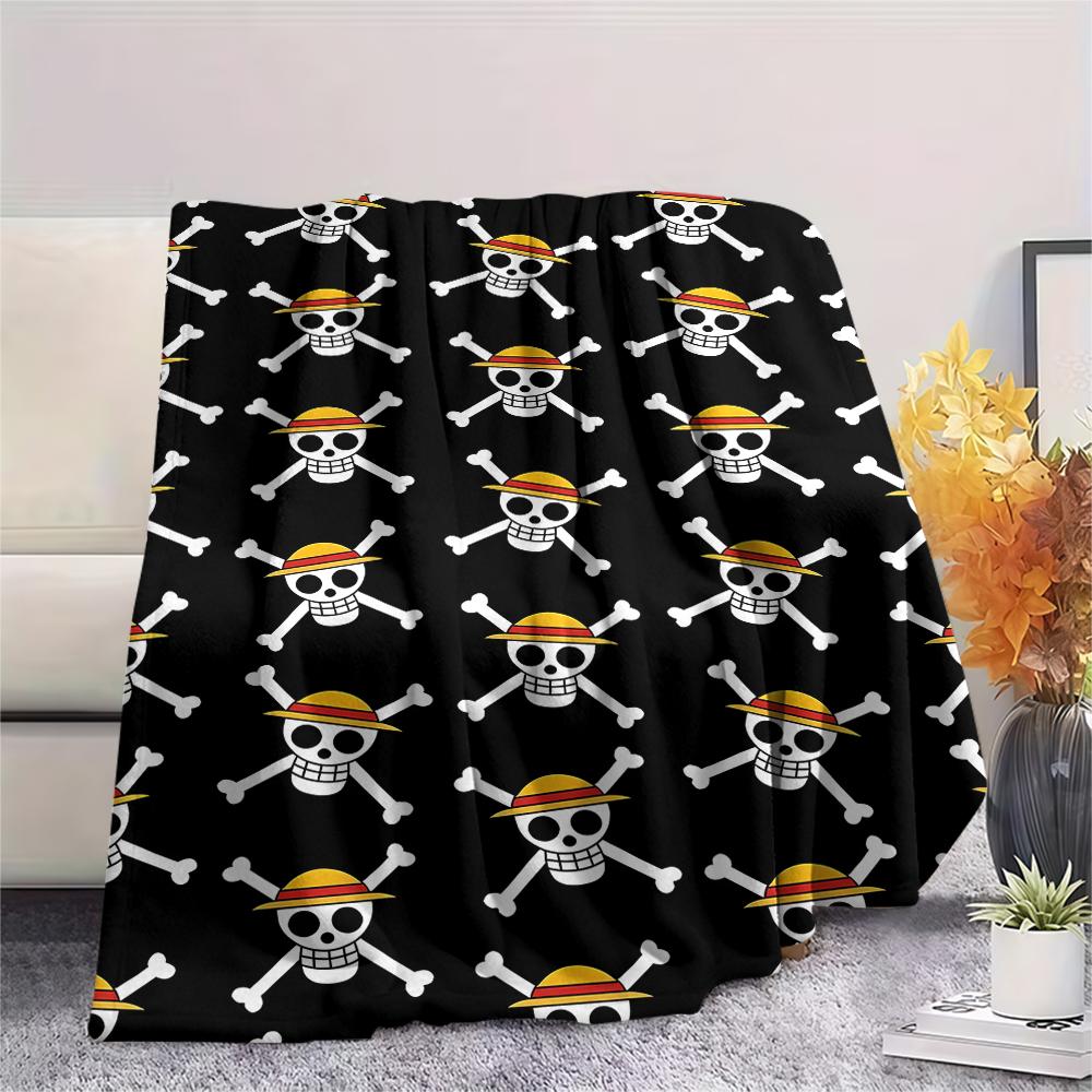 One Piece Charakter Print Flaneldecke, Hohe Qualität, Bequem für alle Jahreszeiten, Heimdekoration, Wärme und Komfort, Perfekt für Weihnachtsgeschenke
