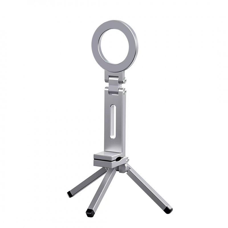 Aluminum Alloy Folding Magnetic Phone Stand Tripod for Live Streaming & Travel серебряный