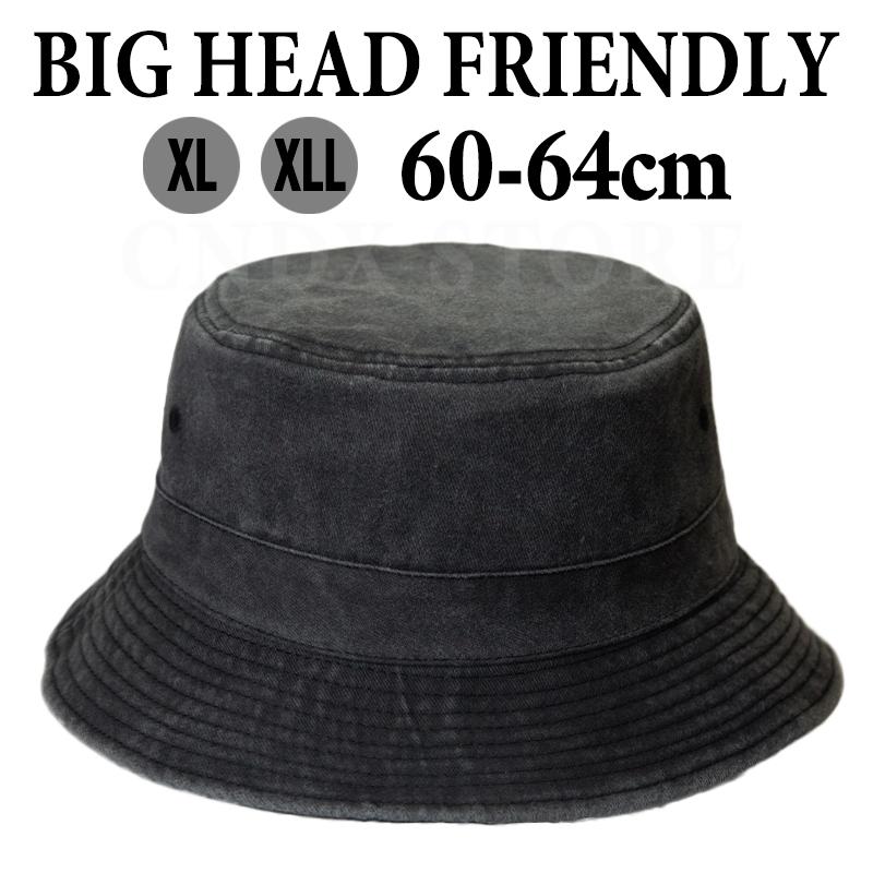 Washed Denim Bucket Hat Windproof Strap Big Head Fisherman Cap Men Women Korean Streetwear Style 60–64cm Oversized Outdoor Hat