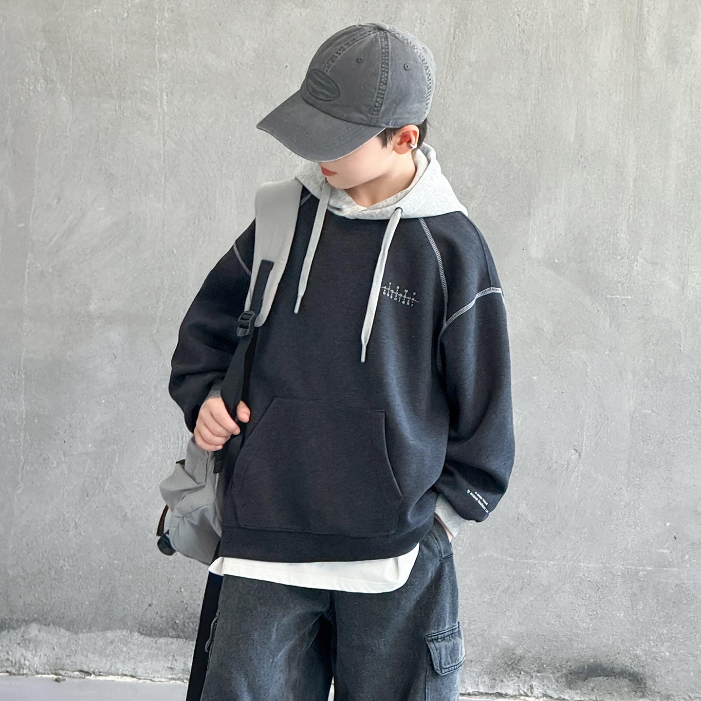 Jungen Freizeit Kapuzenpullover Langarm Sweatshirt Große Kinder Frühling Herbst Oberbekleidung Top 170cm grau