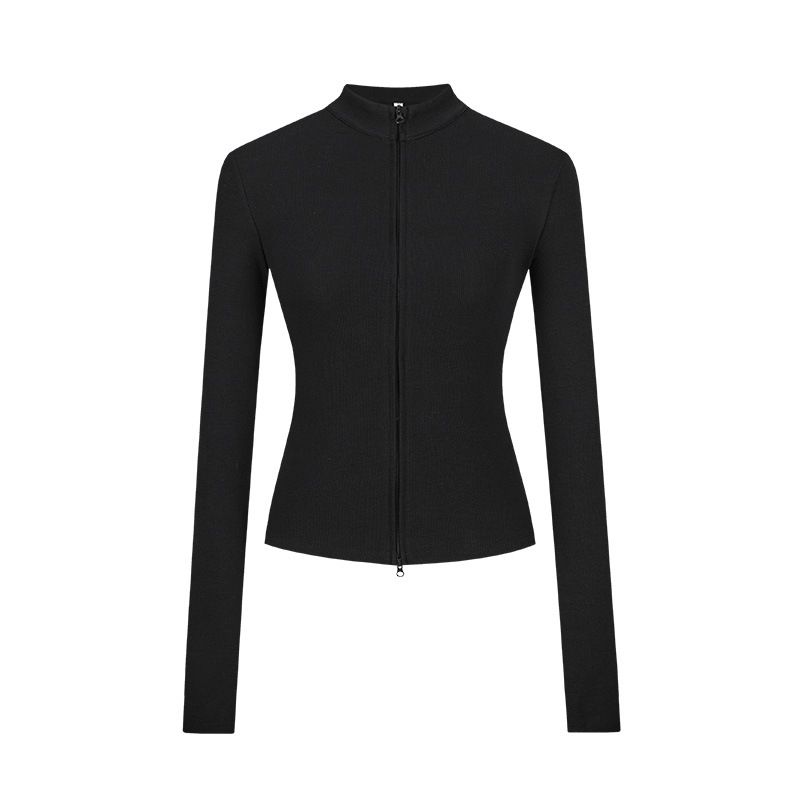 2025 Fall and Winter Double Zipper Long Sleeves Knitwear Female Sexy Silm Slim Looking Korean Style Niche Style Short Tops Trendy High Elastic