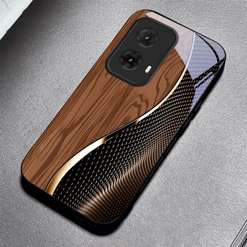 Fiber Gold Trim Black Glass Phone Case For Motorola Moto G14 G22 G24Power G24 G34 G35 G45 G54 G55 G75 G84 G85 Hard Black Cover