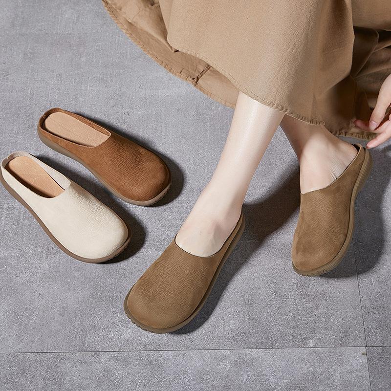 GKTINOO 2025 New Handmade Genuine Leather Women's Shoes Soft Soled Casual Round Toe Slip-on Flat Slippers