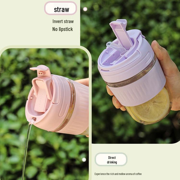 Grote Dubbelwandige Glazen Beker met Rietje – Waardevolle Kantoor Dranken- & Koffiebeker, Gratis Verzending