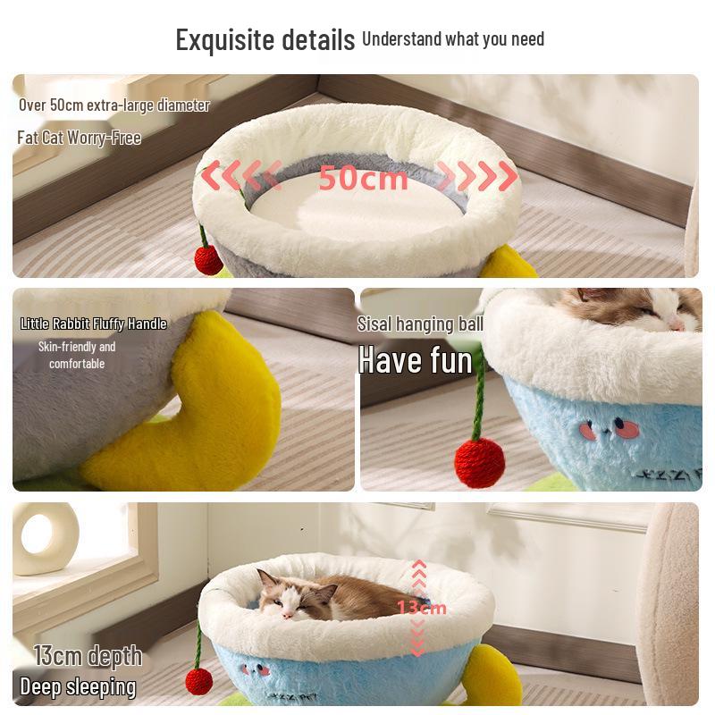 All-Season Semi-Closed Cat Bed: Warm Winter Nest with Cozy Coffee Cup Design