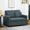 Loveseat Sofa Bed, Convertible Bed Settee with 2 Pillows, Side Pockets, Charcoal Grey