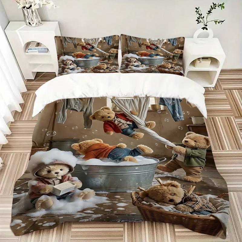 3pcs Anime Teddy Bear Bedding Set - Includes One Quilt Cover and Two Pillowcases (No Core) - Perfect for Bedroom and Guest Room Decoration,