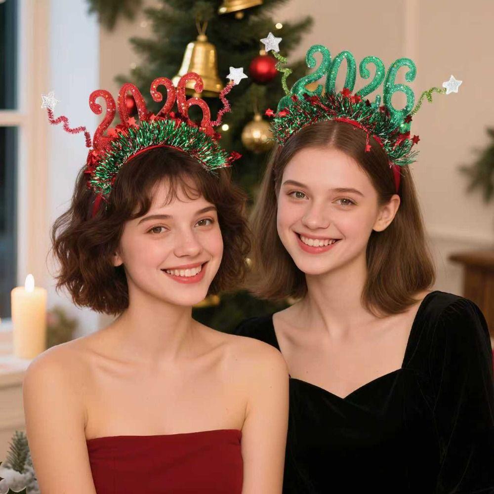 Sweet 2026 Happy New Year Headband Sequin Glitter Hair Hoop New Year Dress Up