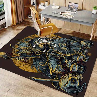 1pc. Fantasy Viking Warrior Rug - Home Decorative Carpet for Office Chair Cover, Outdoor Mat Gift with Bloody Skulls and Axes Design