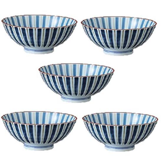 

Рис Темно-синий Внутри и Снаружи Средний Набор из 5 Пиал Але-нет, Токуса, Плоские, синий