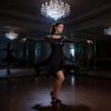 Vestido de Danza Latina Disfraz de Actuación Con Lentejuelas Manga Larga Flecos Para Mujer