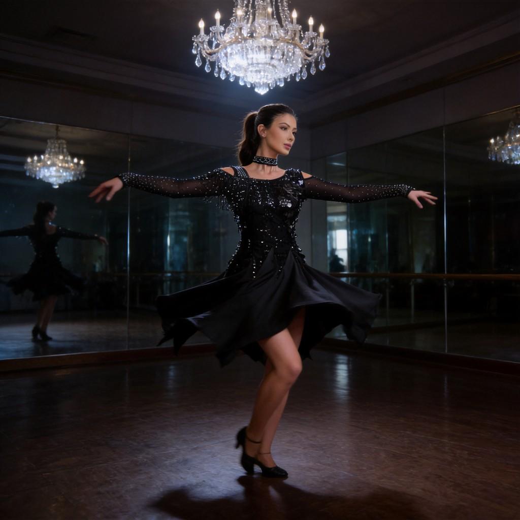 Vestido de Danza Latina Disfraz de Actuación Con Lentejuelas Manga Larga Flecos Para Mujer