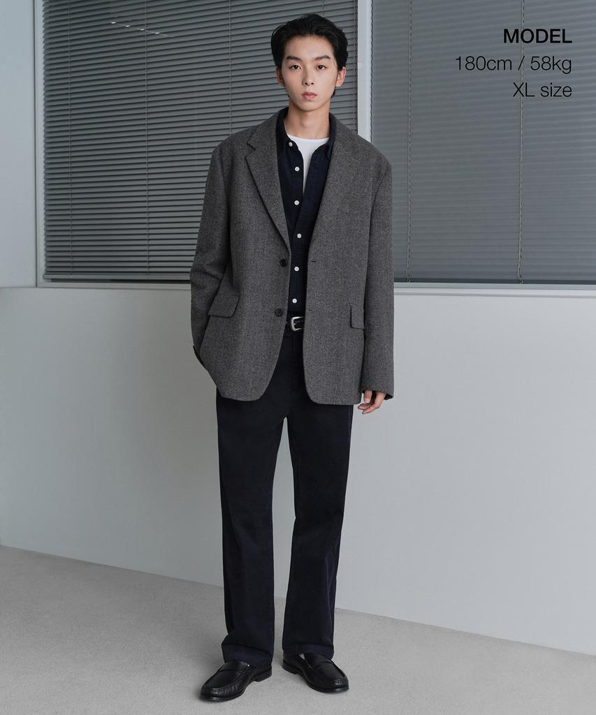 Musinsa Standard Wool Blend Herringbone Relaxed Blazer [Dark Grey]