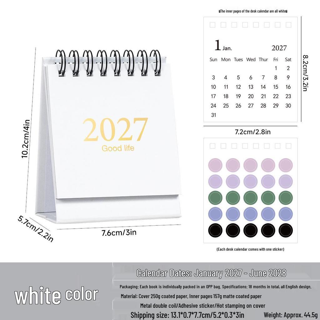 2027 Morandi English Mini Desk Calendar - Simple Style, Portable Desktop Ornament.