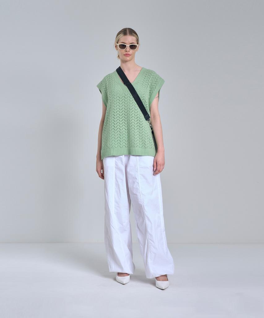 IRONYPORNO WHITELINE 86-Iro314 [Washable] Punched V-Neck Knit Vest Light Green