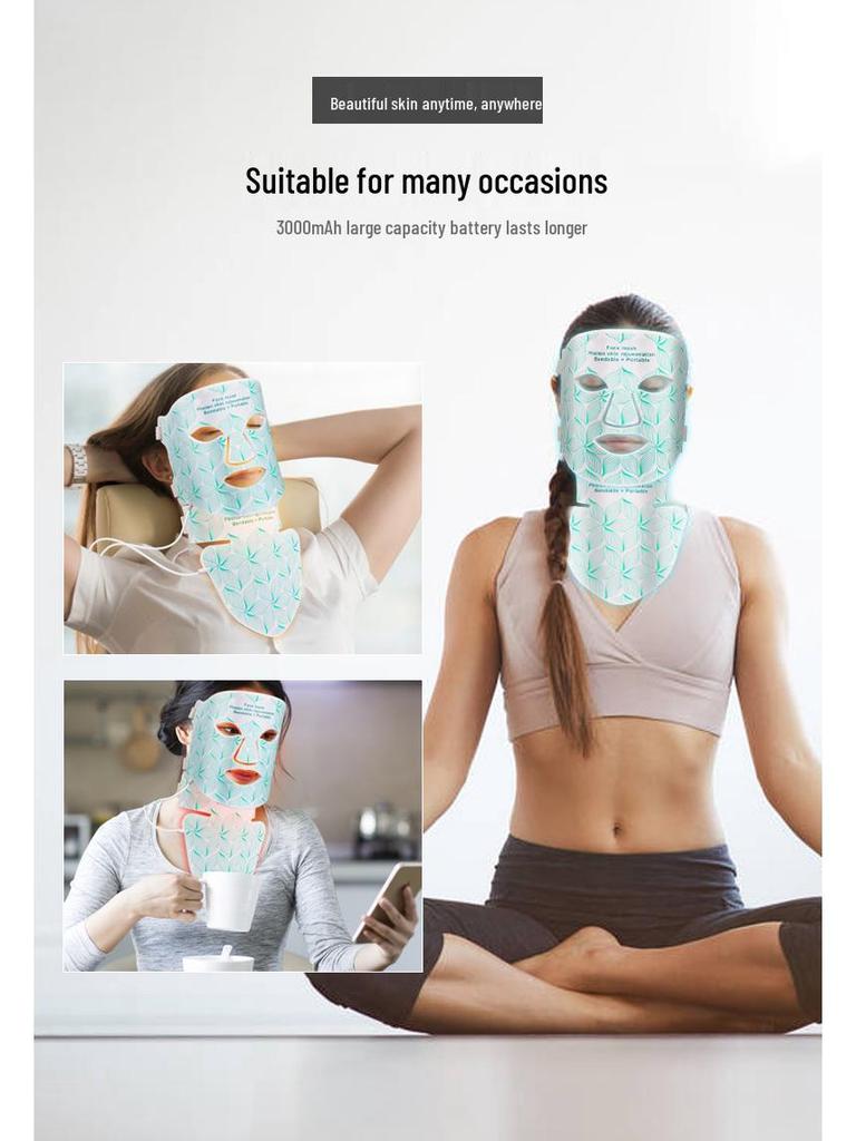 Red-Blue LED Beauty Mask: Home Facial Silicone Photon Rejuvenation Device with Neck Infrared Spectrometer