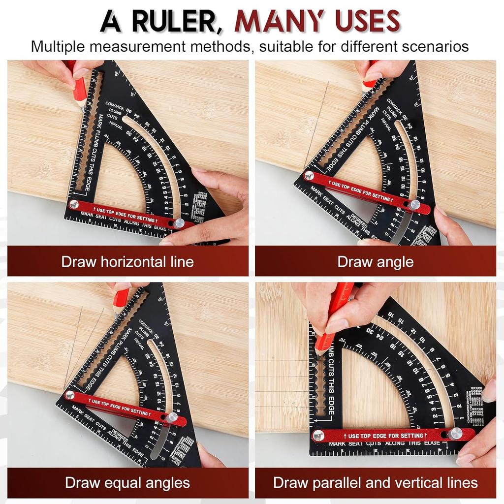 7 Inch Carpenter Square, Woodworking Triangle Ruler Set, CNC Aluminum Alloy Framing Square, Adjustable Angle Carpentry Triangle Ruler, Multifunction