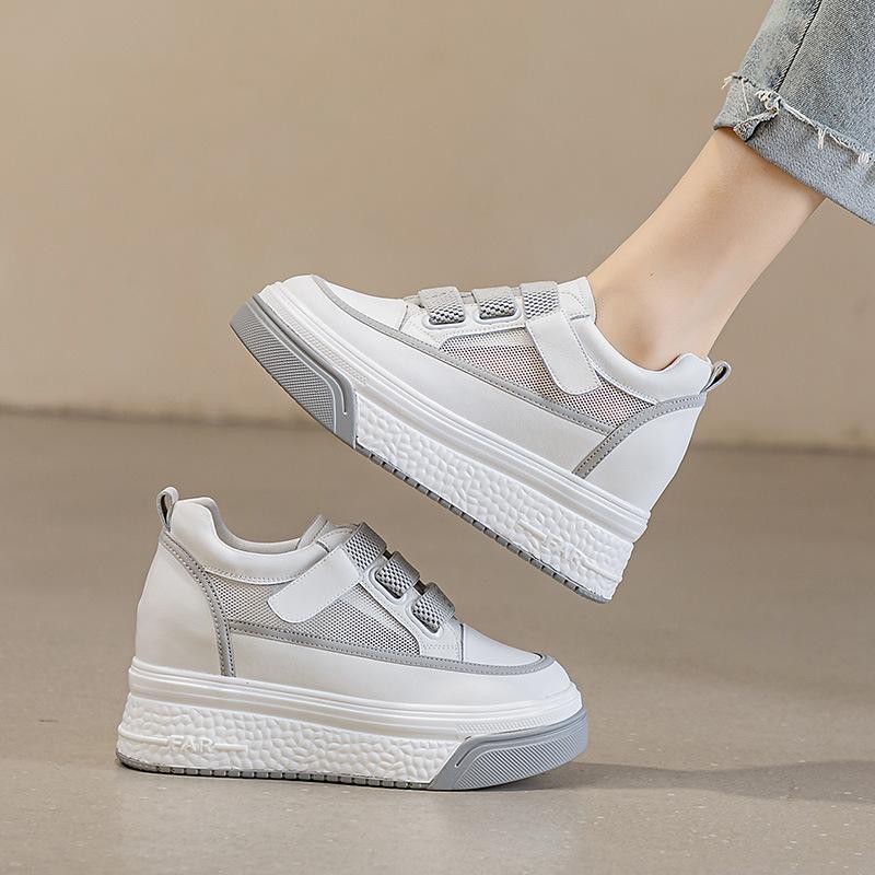 Little white shoes women's  new inner height increase Velcro leather breathable mesh platform women's shoes casual shoes