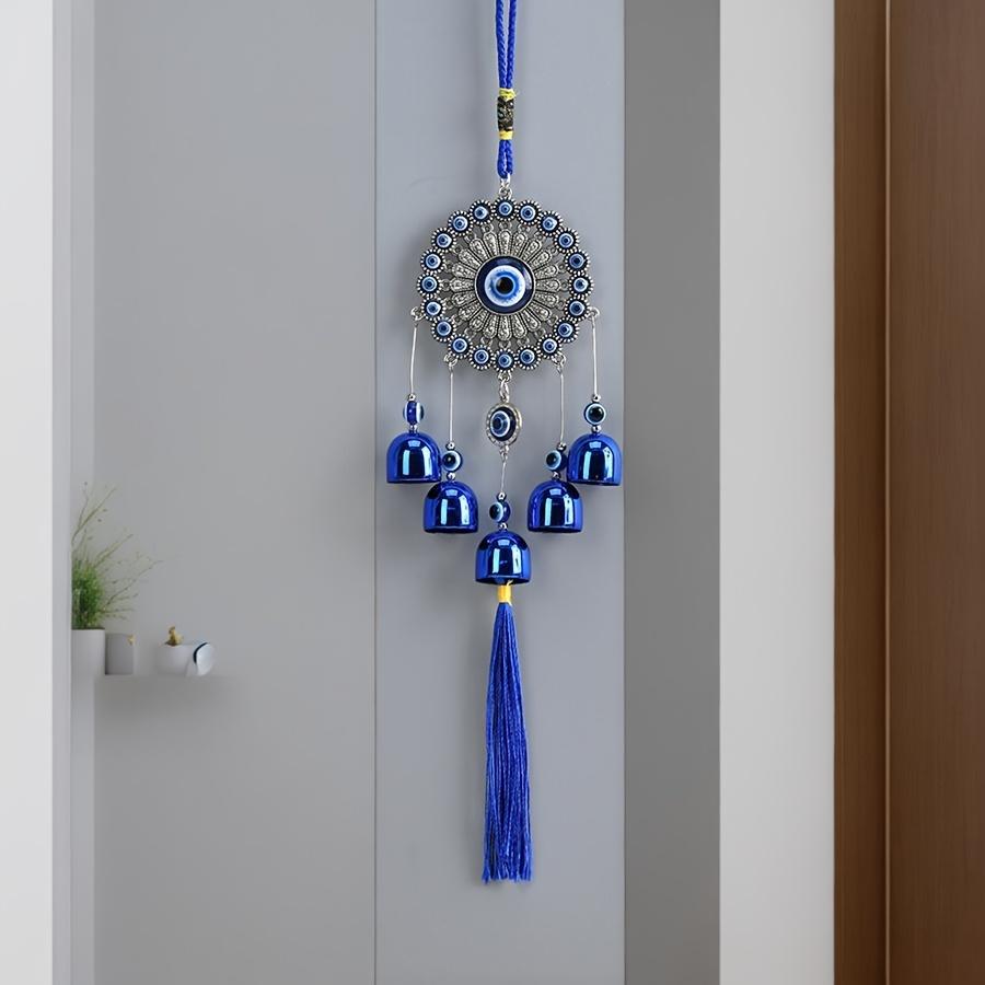 1 Piece Blue Eye Bell Tassel Flower Plate Wind Chime Entrance Window Wall Hanging Outdoor Corridor Balcony Courtyard Decoration