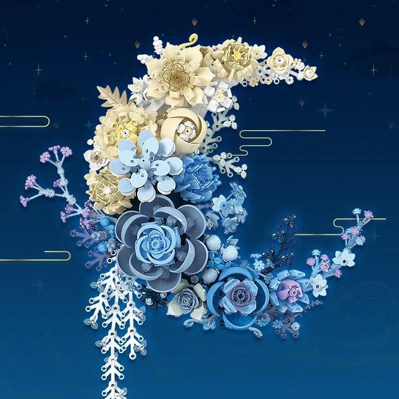 934PCS Eternal Moon Flower Building Blocks Wall Hanging Home Decoration Bouquet Model Bricks Kids DIY Toys Holiday Gifts