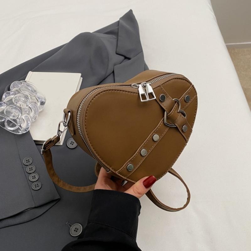 2024 Shoulder Bags Heart Shape Rivet Crossbody Bag Leather Phone Bag for Girl Women