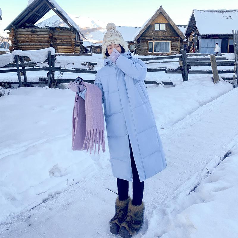 2025 зима новая мода свободная хлопковая одежда с капюшоном женская длинная утолщенная одежда-хлеб теплая хлопковая куртка M белый