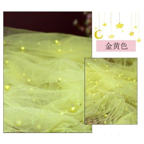 Nail Pearl Tulle Fabric Encryption Soft By The Meter for Yarn Dress Wedding Headwear Curtain DIY Sewing Cloth Smooth White Blue