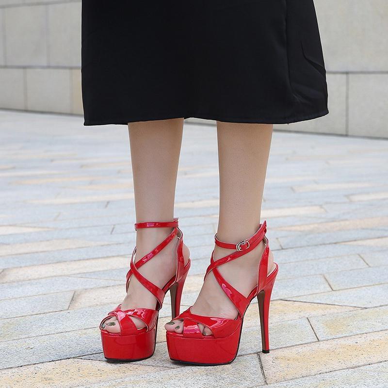 Women Cross Strap High Heel Sandals Waterproof Platform Ankle Strap Stiletto Sandals for Office Nightclub Party Wedding Catwalk
