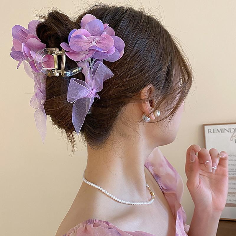 

Заколка-краб с цветочным пером для женщин и девочек, милый темперамент, заколка-акула, элегантные аксессуары для волос