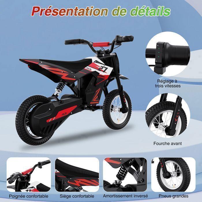 RCB Kids Electric Motorcycle - 36V/5.2Ah Battery - 12" Tires - 3 Speeds - 17 Km/h - R9X Red