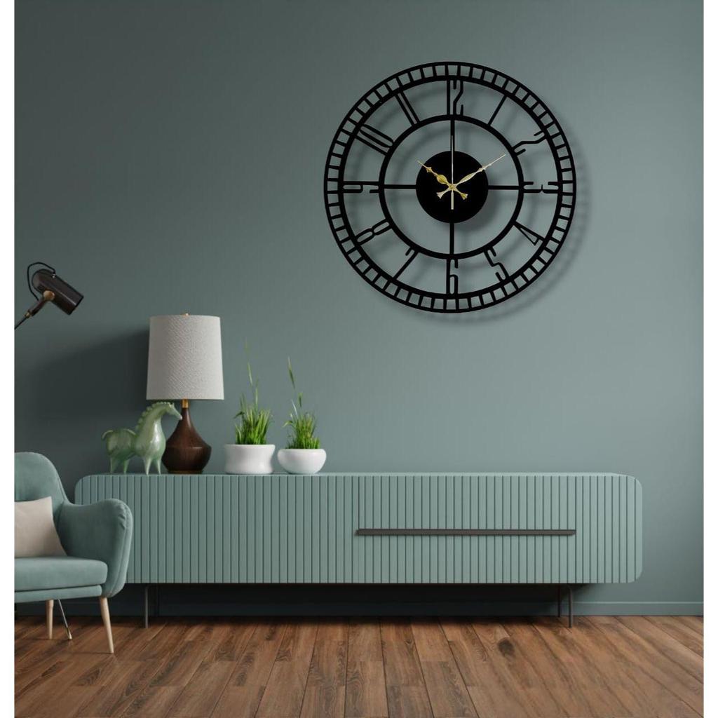 Stylish Silent Metal Wall Clock for Living Room, Fancy Antique Modern Big Hanging Decorative Analog Wall Clock (50Cm (20 In)) (Matte Black)