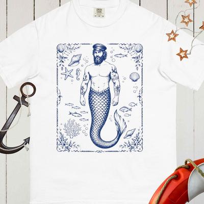 Trans Man Merman T-shirt Comfort Colours Trans Pride Shirt Top Surgery Gift Tattooed Merman Graphic Tee LGBTQ Ocean Top