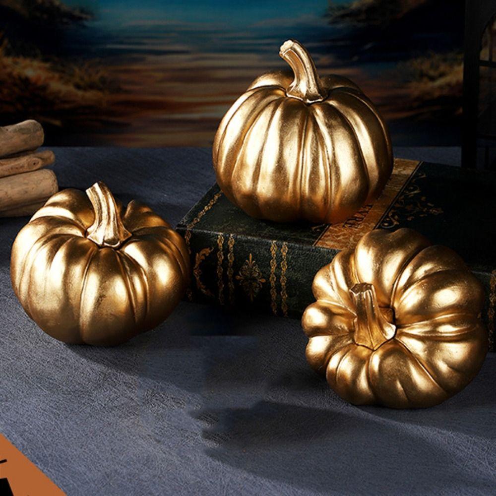 Retro Pumpkin Statue Resin Miniature Figurine Sculpture Micro Landscape Pumpkin Ornament  Autumn