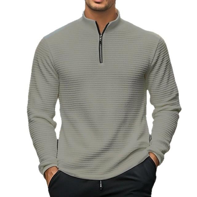 Herbst Winter Amerikanischer Stil Schlicht Lässig Herren Locker Jacquard Stehkragen Halbreißverschluss Basis Shirt Sweatshirt für Herren