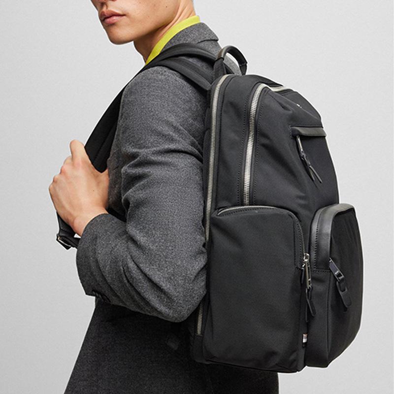 Hugo Boss Logo Letter Decorated Multi-Pocket Nylon Backpack Men backpack Black 50504306001