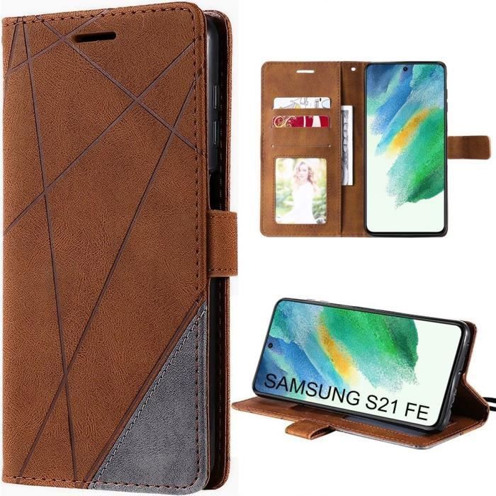 Coque de protection pour samsung galaxy s21 fe - booling - portefeuille souple en cuir pu - marron