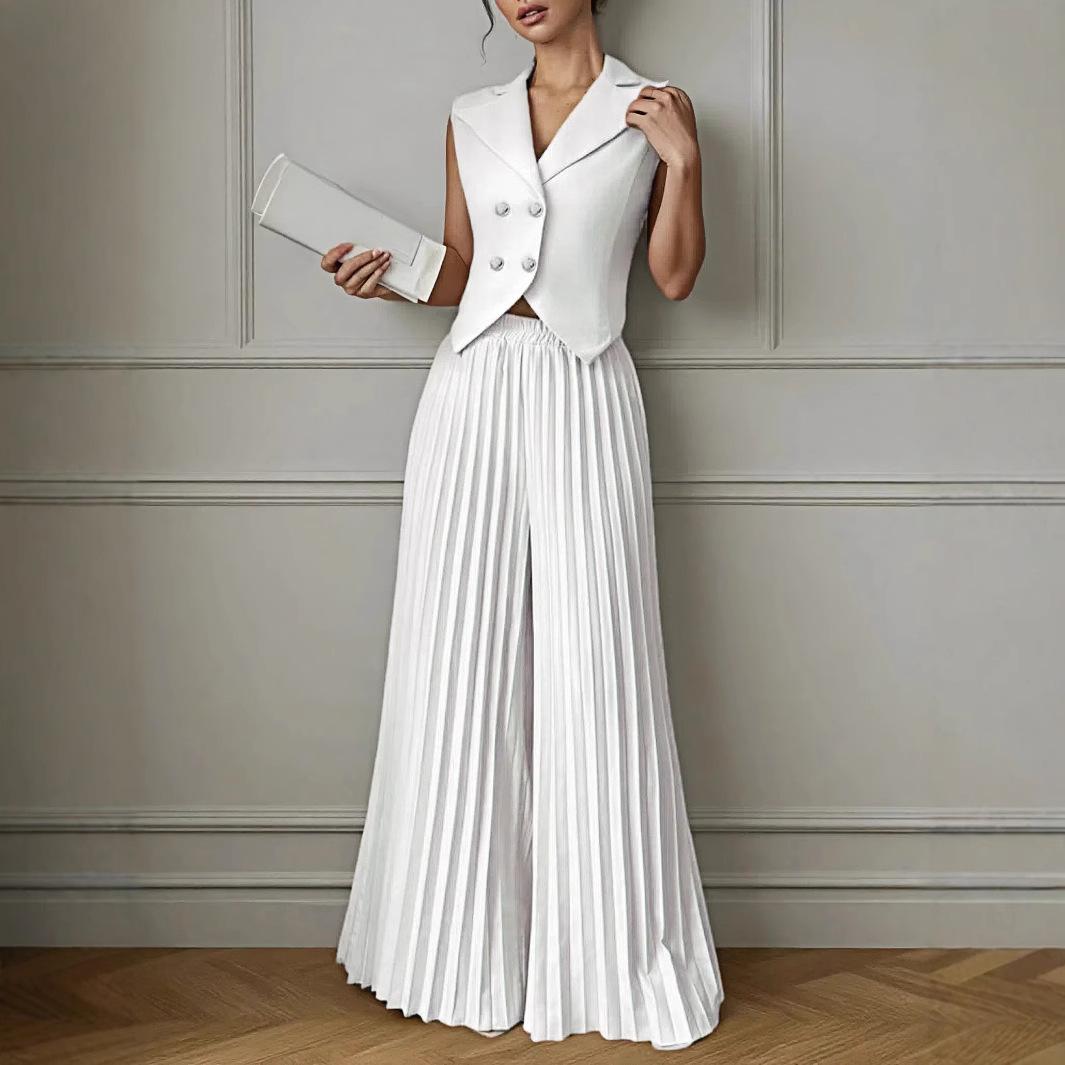 

2025 New Fashion Vest Vest Pleated Skirt Pants Two-piece Trousers Suit Women S білий