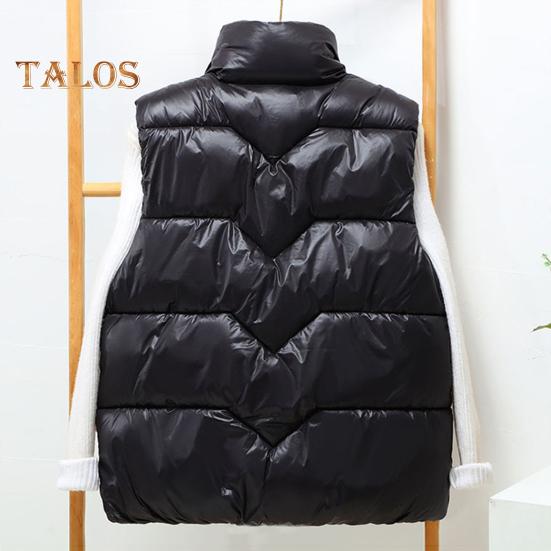 Women Winter Zip-up Vest Coat Thickened Padded Stand Collar Neck Protection Sleeveless Outerwear with Zipper Pockets Solid Color Keep Warm Waistcoat