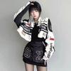 Womens Removable Motorcycle Jacket Set Vintage Style Biker Outerwear With 3D Graphic Print