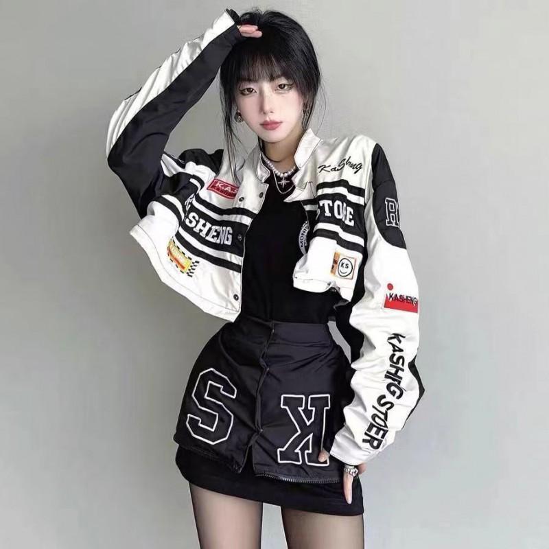Womens Removable Motorcycle Jacket Set Vintage Style Biker Outerwear With 3D Graphic Print