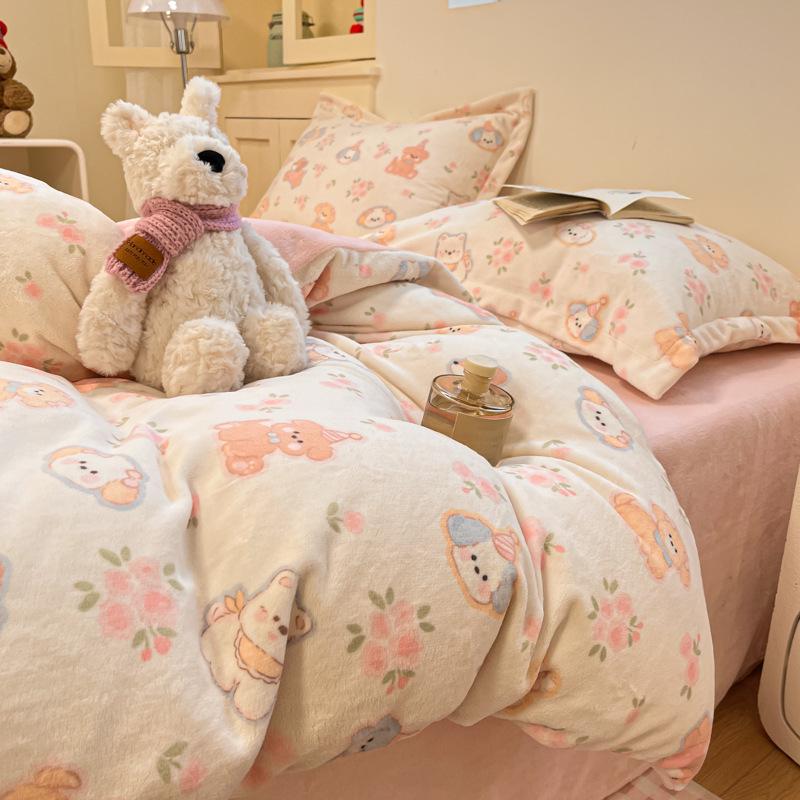 Women's Plush Velvet Fleece Bedding Set: Flannel Duvet Cover and Sheets